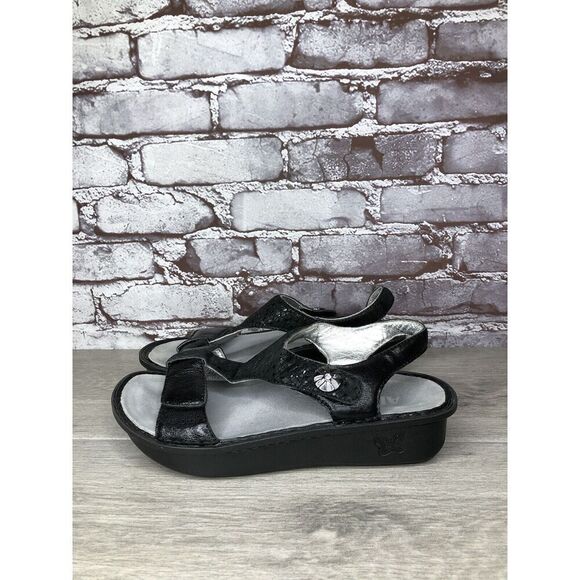 Alegria Ken-765 Black Leather Kendra T-Strap Sparkle Sandals Women 38EU/7.5M US - Picture 1 of 16